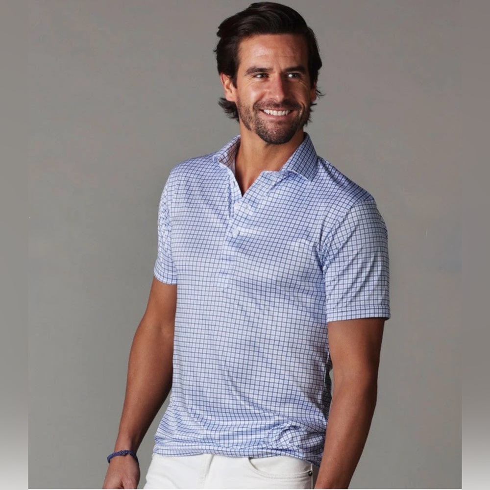 Collars & Co NWT Men's Semi-Spread Polo Size 2XL-Relaxed. In Blue Tattersall